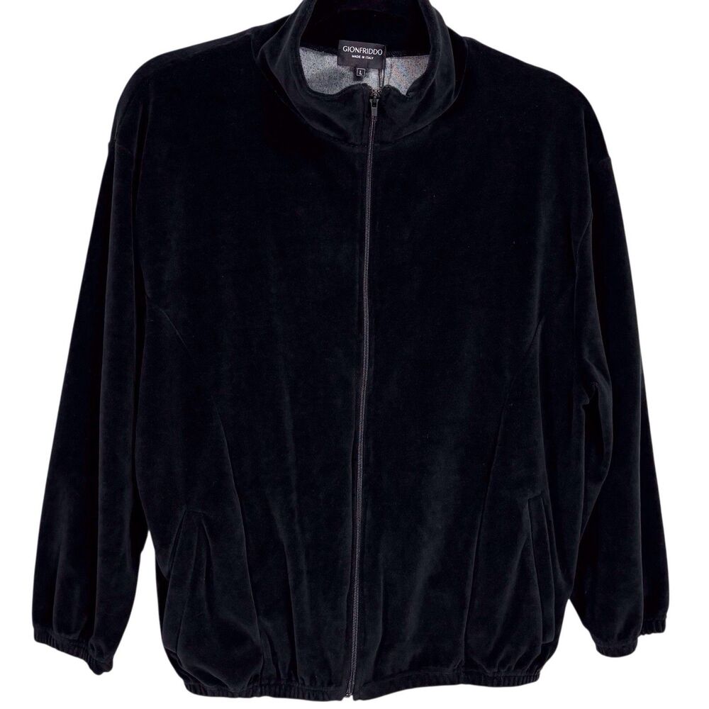 NEW Gionfriddo Velour Track Jacket Full Zip Women’s Large Black Made In Italy